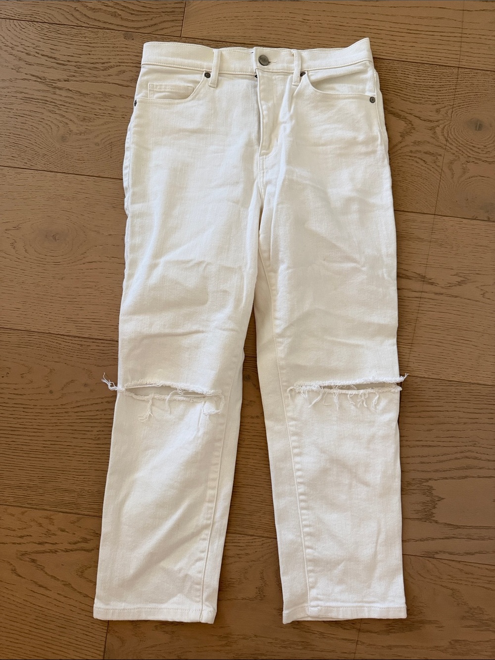 Banana Republic White Straight-Leg Distressed Jeans